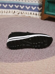 Thick Sole Platform Loafers For Women, Wedge Heels Slip-On Casual Shoes With Hidden Increased Height - Black - View 7