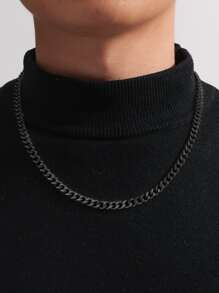 1 chiếc dây chuyền cổ màu đen cá nhân hóa phong cách Châu Âu và Châu Mỹ, dây chuyền nam bằng thép titan phù hợp cho mùa hè - màu đen - Xem 1