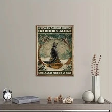 1 件貓和書印刷牆壁藝術畫,家居裝飾海報,無框 - 彩色 - 查看 3