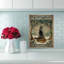 1 件貓和書印刷牆壁藝術畫,家居裝飾海報,無框 - 彩色 - 查看 4