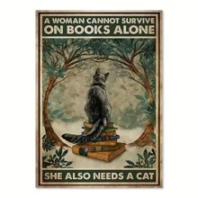 1 件貓和書印刷牆壁藝術畫,家居裝飾海報,無框 - 彩色 - 查看 1