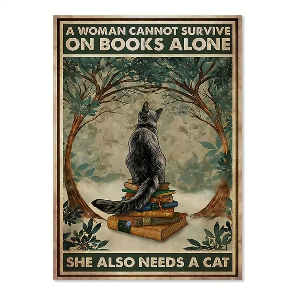 1 件貓和書印刷牆壁藝術畫,家居裝飾海報,無框 - 彩色 - 查看 1