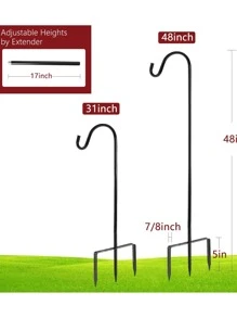 1 Pack Shepherd Hook 48 inch 1/2 inch Thick Use at Weddings, Hanging Solar Lights, Lanterns, Bird Feeders, Metal Hanger Hook. (Black, 48 inch) U.S. Patent. - Black - View 3