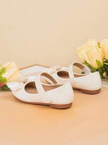 1 Pair Princess Flats With Heart-Shaped Rhinestone Hook And Loop Fastening, Handmade, Suitable For All Seasons - White - View 5