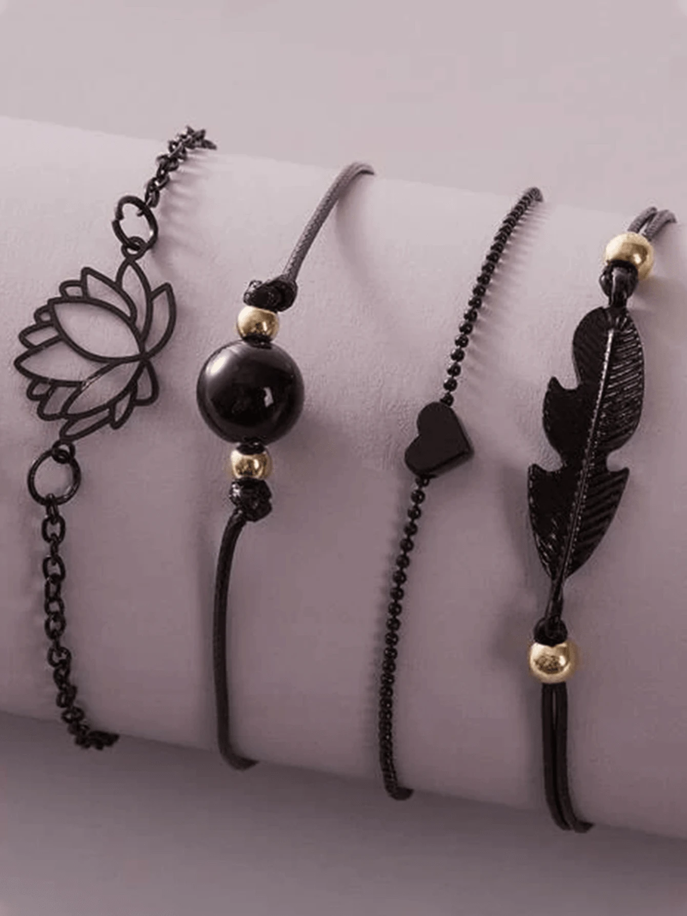 4pcs/Set Minimalist Vintage Lotus, Feather, Heart Charm Chain Anklet For Women Valentines