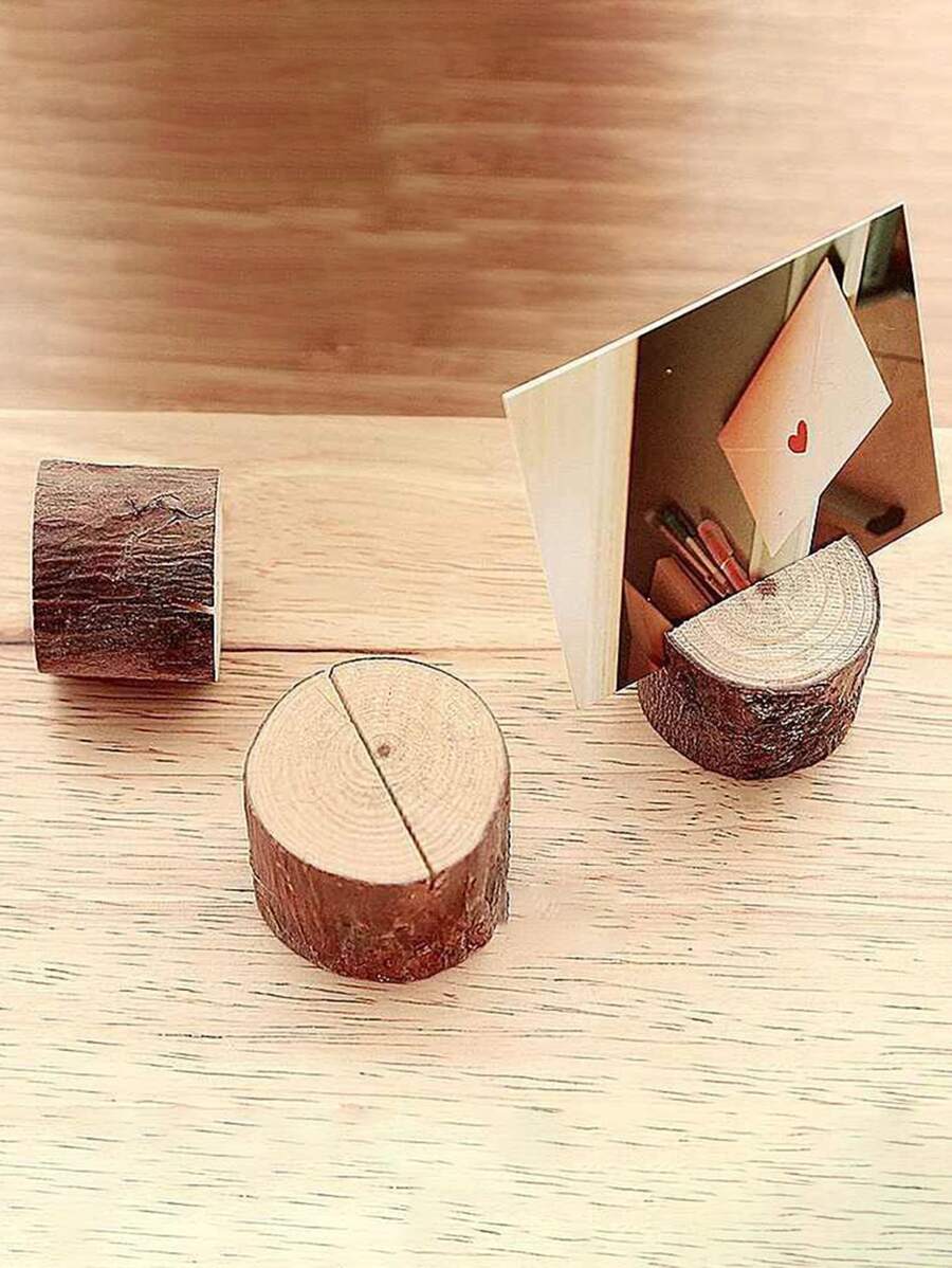 3入組木製便箋夾,適用於派對、婚禮和活動桌面裝飾 - 原木色 - 查看 1