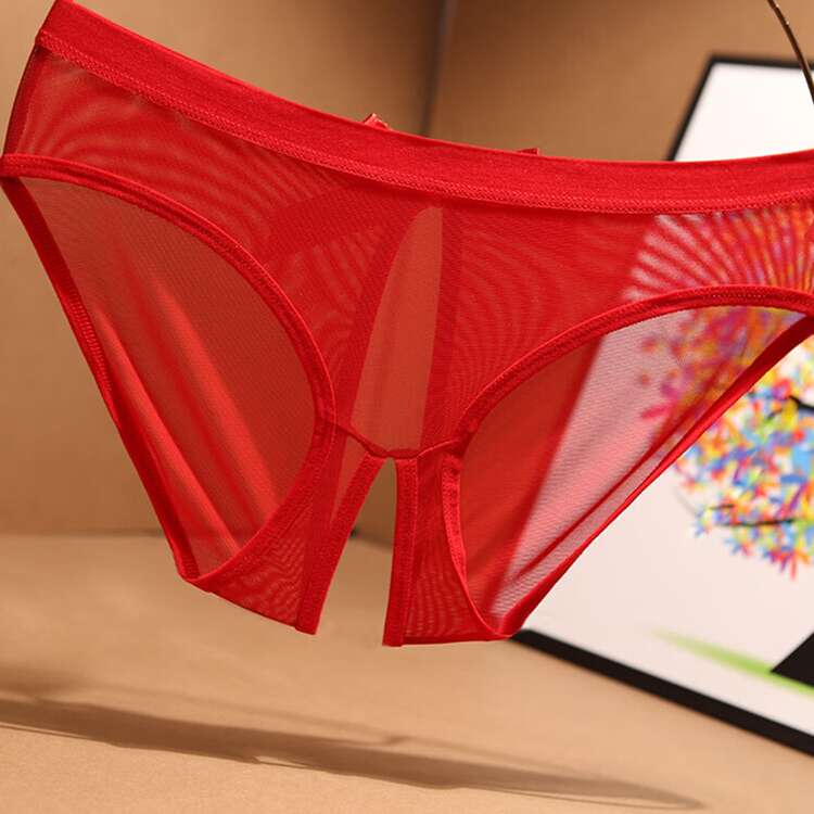 1 Pieza De Calzon Con Diseño Mariposa Con Entrepierna Abierta Para Mujeres, Malla Transparente Sexy Y Encaje Hueco Transparente Tentación - Rojo - Añade 1