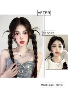 一對24英寸棕黑色頭髮扭曲辮子y2k風格,適合女性日常穿著、派對穿著,萬聖節頭髮裝飾。 - Black-brown - 查看 3