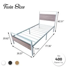 Modern Industrial Bed Frame Metal Platform With Rustic Wooden Headboard And Footboard - White - View 6