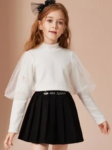 Áo thun tay dài giả cổ cho bé gái - trắng - Xem 7