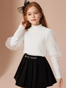 Áo thun tay dài giả cổ cho bé gái - trắng - Xem 9