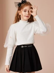 Áo thun tay dài giả cổ cho bé gái - trắng - Xem 6