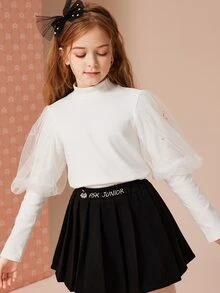 Áo thun tay dài giả cổ cho bé gái - trắng - Xem 10