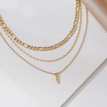 1pc Gold Color Fashionable 3-layer Leaf Necklace For Daily Wear - Gold - View 3