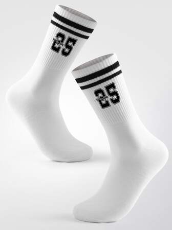 1 Paar Kniehohe Socken Für Damen Mit Zahlenstreifen, Anti-geruch Und Schweißaufnahme, Vielseitig Street Style, Rundhalsausschnitt, Geeignet Für Den Täglichen Gebrauch