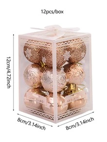 12pcs/box Champagne Colored Christmas Tree Decoration Balls, Diy Sparkling Plastic Balls, Home & Party Ornaments - Champagne - View 3