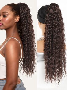 Drawstring Ponytail Extension Honey Brown 24/30 Inch Long Ponytail For Women Deep Wave Hair Extensions Ponytail Curly Pony Tails Synthetic Clip In Ponytail Hair Extensions - Coffee Brown - View 1