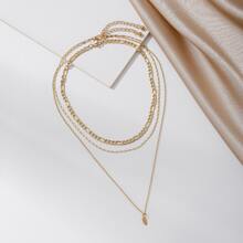 1pc Gold Color Fashionable 3-layer Leaf Necklace For Daily Wear - Gold - View 4