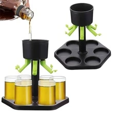 带 6 个酒杯的烈酒分配器，葡萄酒威士忌葡萄酒酒分配器派对游戏饮酒工具玻璃分配器酒吧配件，适合万圣节/圣诞节/感恩节的成人派对游戏 - 黑色 - 查看 1