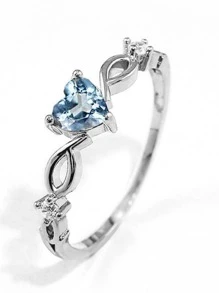 心形方晶锆石装饰戒指 华丽心形水钻装饰戒指 情人节、妈妈、母亲、母亲节、礼物 - 銀色 - 查看 3