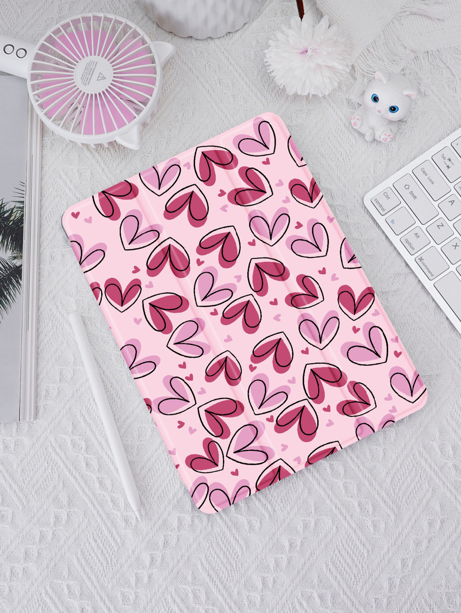 Y2K Heart Print Love Case Compatible With IPad With Pen Holder,Supports