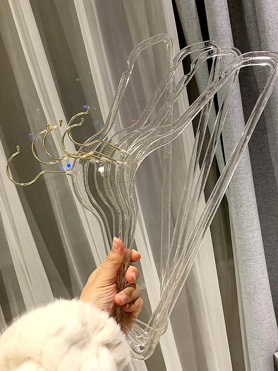 Clear Acrylic Hangers Plastic Glitter Coat Hanger Non Slip Space Saving