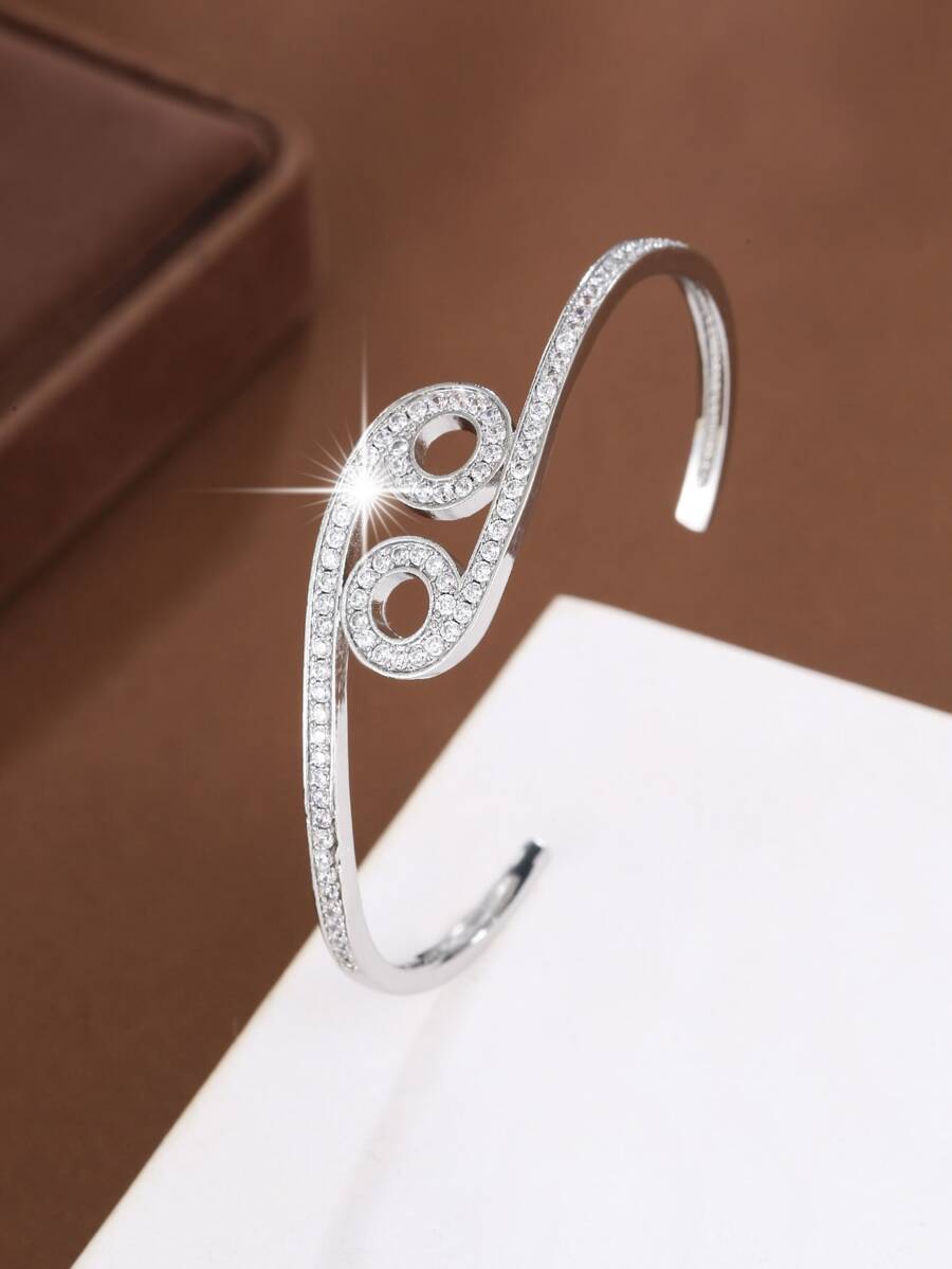 1pc Copper Material Encrusted Bracelet In Korean-japanese Style - Silver - View 1