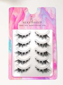 5對漫畫睫毛貓眼狐眼睫毛群簇睫毛自然外觀,蓬鬆的漫畫睫毛延伸條,具有透明茎的貓眼睫毛,短款動漫眼妝假睫毛(5對),適合日常化妝或聚會穿搭 - 黑色 - 查看 4