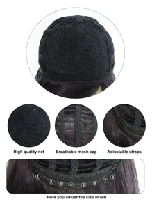 中等直筒人造假髮帶劉海 - 黑色 - 查看 10