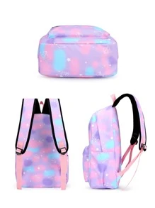 3 件套背包套装，时尚简约清新大容量多口袋轻便背包、铅笔盒、午餐袋，星空涂鸦拼布尼龙材质，多色可选，适合女性办公室、度假、旅行、户外、运动、学生返校，实用礼品套装 - 紫色 - 查看 11