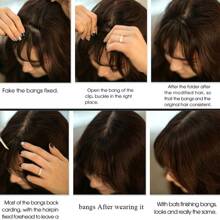 夹式刘海前片齐刘海假发 深棕色合成假发片 夹式接发 女士耐热 - Dark Brown - 查看 10