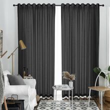 2 Panels Semi Sheer Curtains Living Room Bedroom Flax Linen Grommet Cream Voile Drapes,(2 Panels) - 黑色 - 查看 1