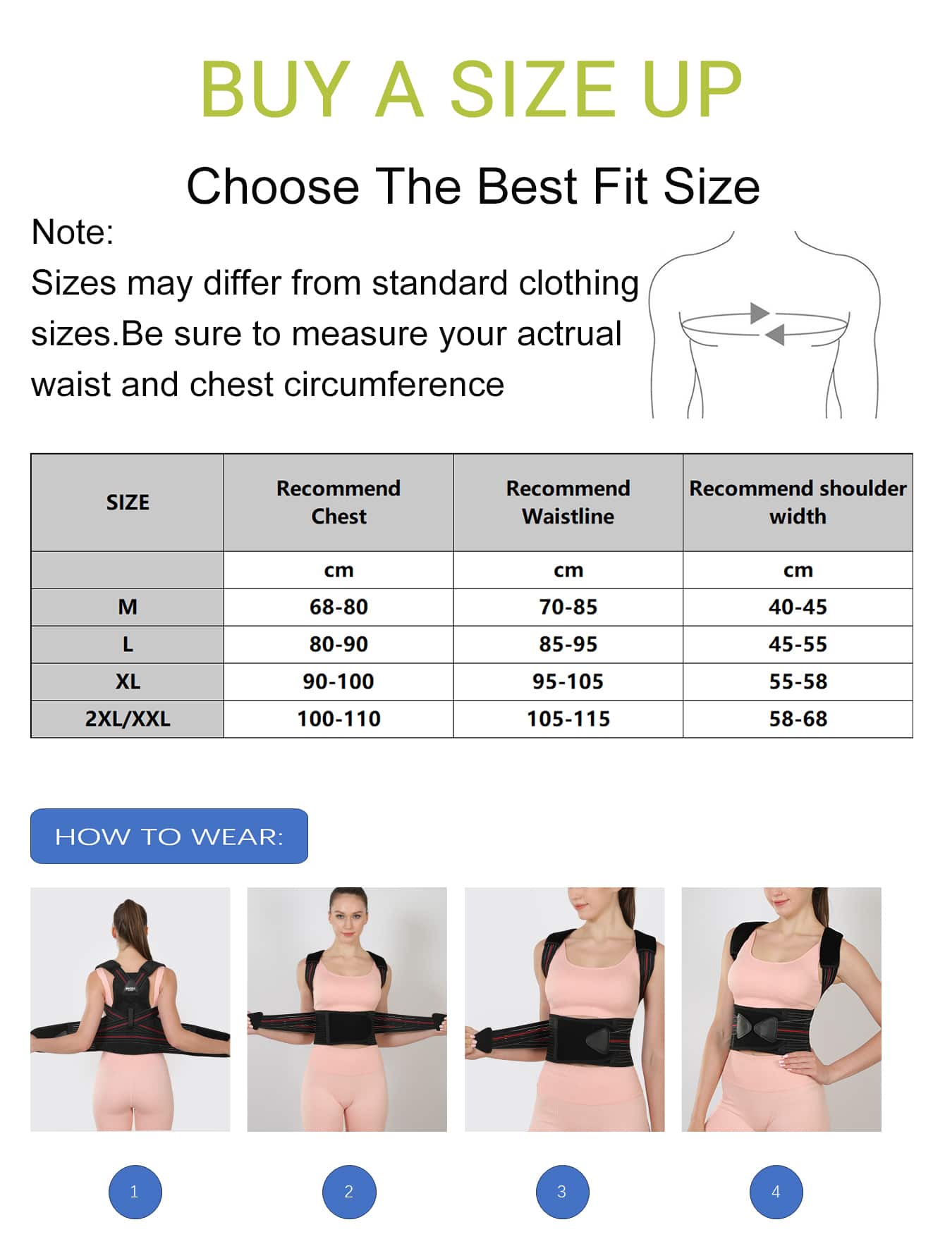 VBOSI Adjustable Back & Waist Support Belt, Posture Corrector For Men And Women