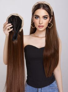 22英寸長直發型可拆卸頭帶假髮,棕色合成蓋髮假髮天然直髮假髮半頭套 - Light Brown - 查看 2