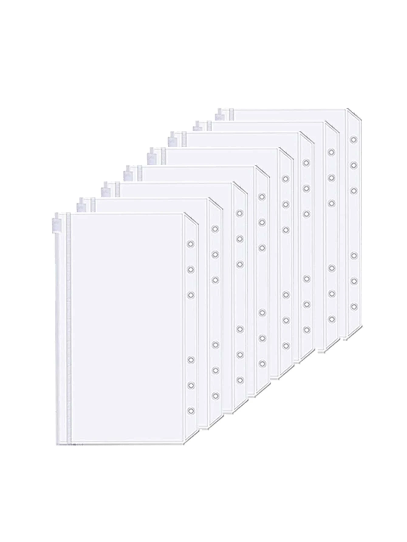 8pcs/Set A6/A7 PVC Transparent 6-Hole Zipper Bag, Or 2 Sets Of A6 Transparent 6-Hole Zipper Bag,Back To School,School Supplies - Clear - View 1
