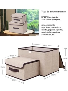Conjunto de 6 Cajas Organizadoras Tela, Cajas de almacenaje Plegable, Cubos de Almacenamiento Organizadores de Contenedore para Ropa Juguetes Libros - Beis - Ver 2