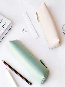 1pc Solid Color Candy Colored Pencil Case, Minimalist And Fresh Student Storage Bag - Army Green - View 4