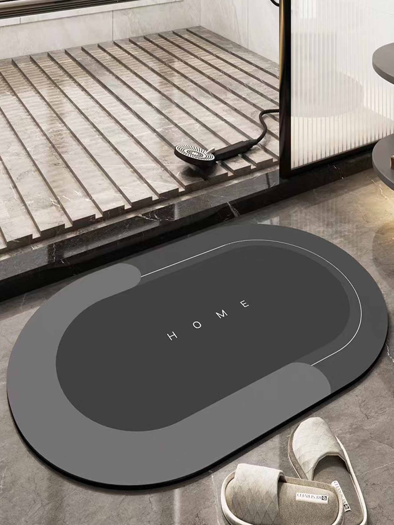 Natural Rubber Elliptical Silica Gel Soft Mat, Absorbent Mat For Bathroom Door, Foot Mat For Drying & Anti-skid, Toilet Rug & Bathroom Mat, Sizes 40x60cm And 50x80cm - Dark Grey - View 1