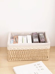 1pc Rattan Desktop Storage Basket, Simple Home Use Storage Box For Cosmetics, Snacks, And Miscellaneous Items