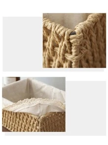 1pc Rattan Desktop Storage Basket, Simple Home Use Storage Box For Cosmetics, Snacks, And Miscellaneous Items