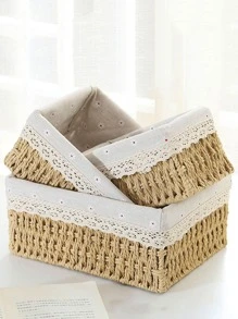 1pc Rattan Desktop Storage Basket, Simple Home Use Storage Box For Cosmetics, Snacks, And Miscellaneous Items