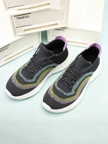 Unisex Couples' Sporty Breathable Low-cut Sneakers, With Black Or Colorful Popcorn Sole And Soft Running Sole, Perfect For Casual Wear