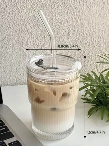 1pc 400ml/600ml Korean Style Round Glass Water Cup, Minimalist & Beautiful With Lid, Transparent Flat Bottom Heated Cup, Home & Coffee Use