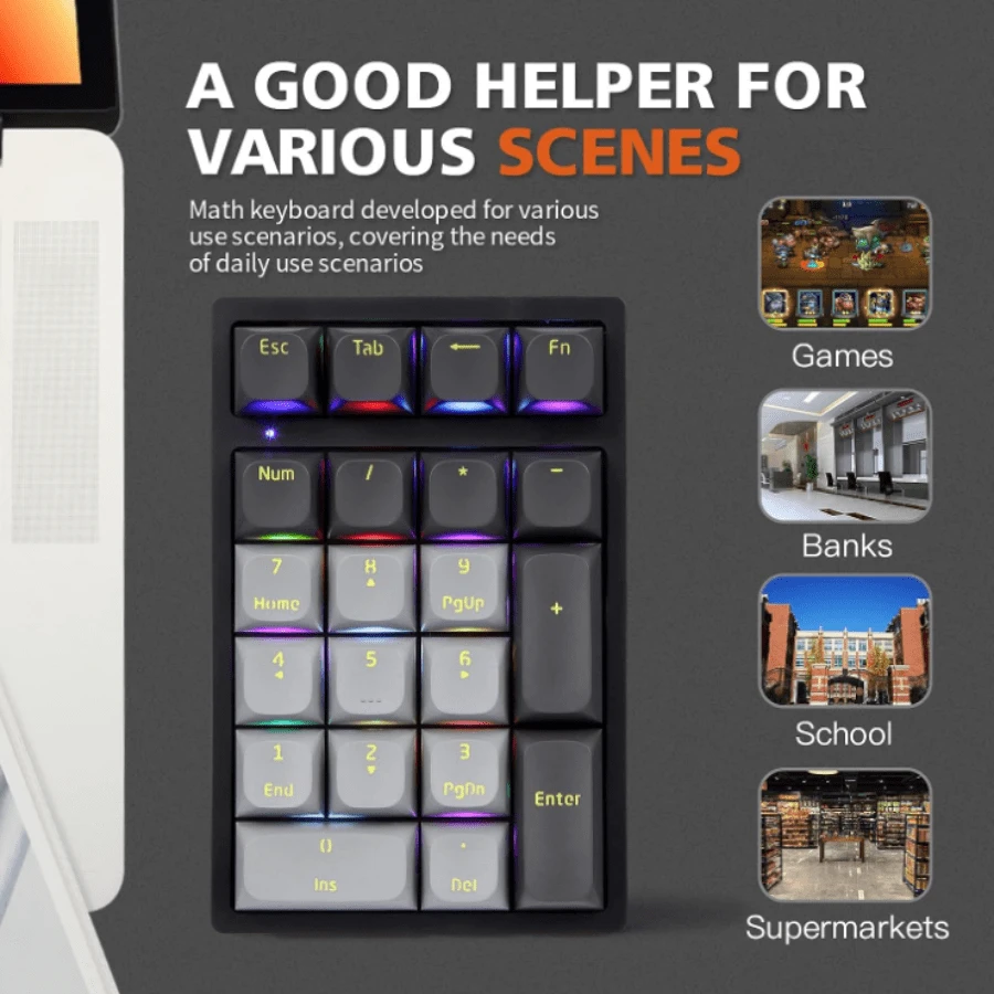 グレーのメカニカル ナンバーパッド 数字キーパッド ゲーム用 Rgb バックライト付き ミニ 21キー ポータブル Usb有線接続 Pbtキー