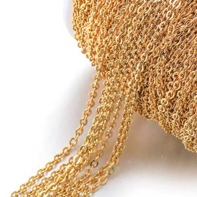 Collar de cadena de acero inoxidable bañado en oro de 18K de 2M de largo con cruz aplanada, accesorios para manualidades de joyería, collar o pulsera