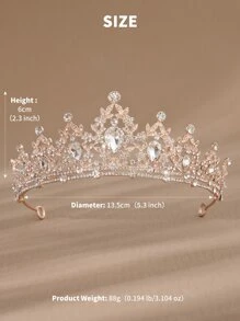 1件经典设计女士合金皇冠，镶嵌锆石，玫瑰金配色，适合新娘婚礼、皇家头饰、情人节配饰 - 玫瑰金 - 查看 8