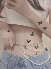 （2 件/套）蝴蝶印花防水持久临时纹身贴纸，适合男士、女士和儿童 - 黑色 - 查看 3