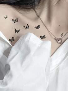 （2 件/套）蝴蝶印花防水持久临时纹身贴纸，适合男士、女士和儿童 - 黑色 - 查看 2