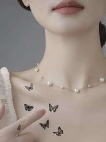 （2 件/套）蝴蝶印花防水持久临时纹身贴纸，适合男士、女士和儿童 - 黑色 - 查看 4