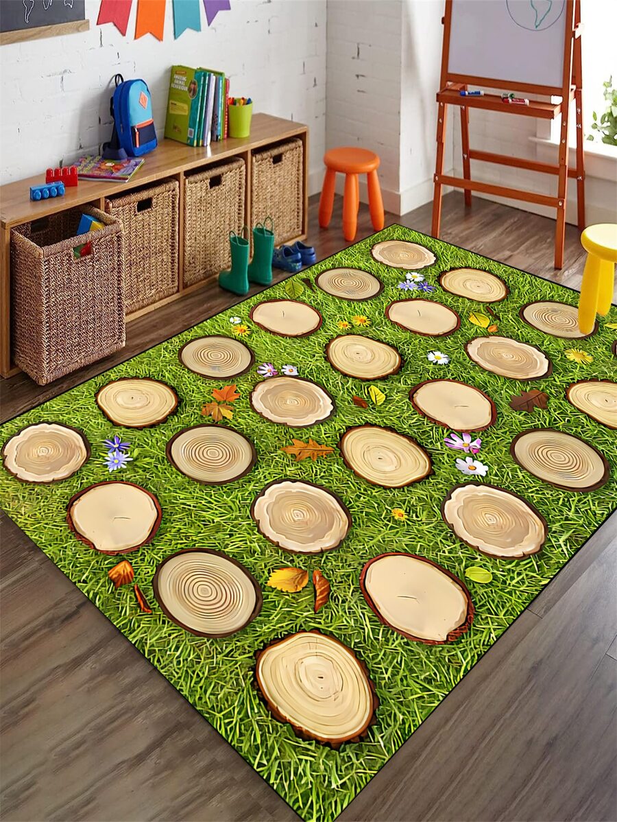 Colorful Classroom Rug With Large Tree Stumps, Slip Resistant Backing, For Elementary School Classroom Seating Areas - 100*160 - View 1